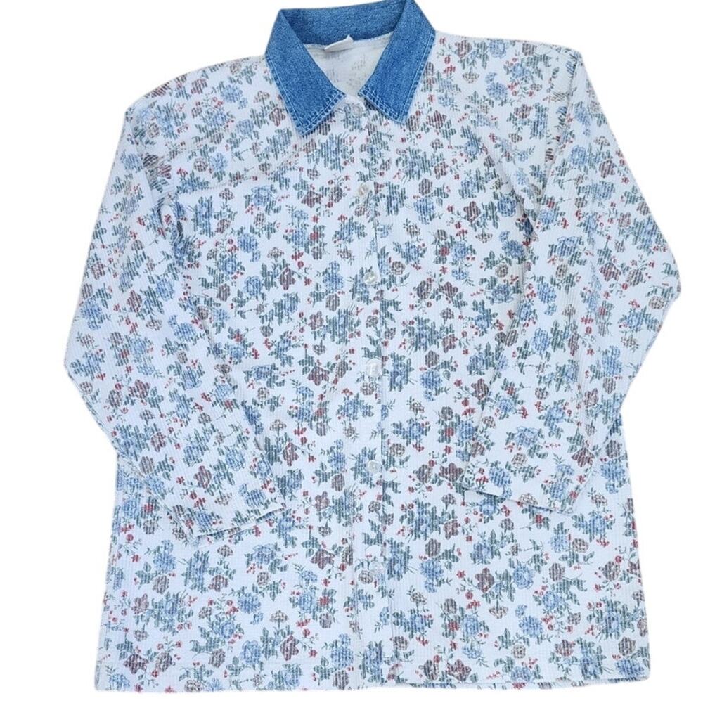 Vintage Floral Waffle Knit Blouse Women's Medium A Great Land Kevin Hays